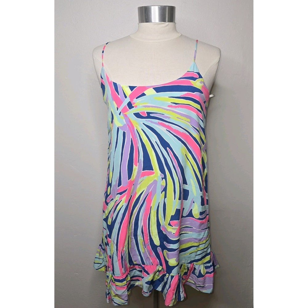 LILLY PULITZER Zanna Silk Adj. Spaghetti Strap Dress Indigo Sea Dreamin‎ S -1183